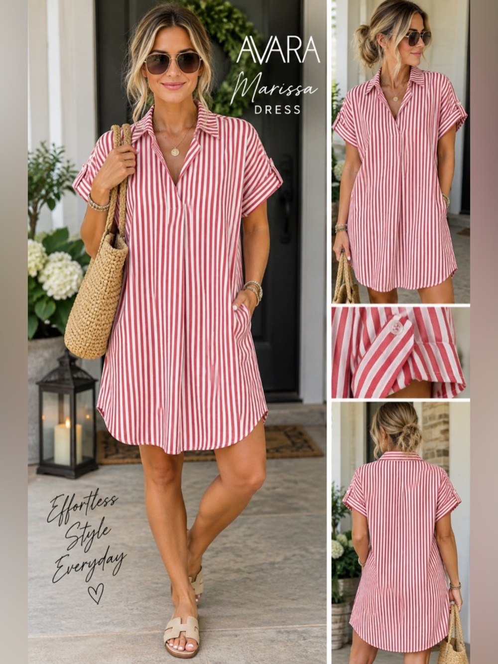 Avara Marissa Red Stripe Shirt Dress NWT Large $68 Retail